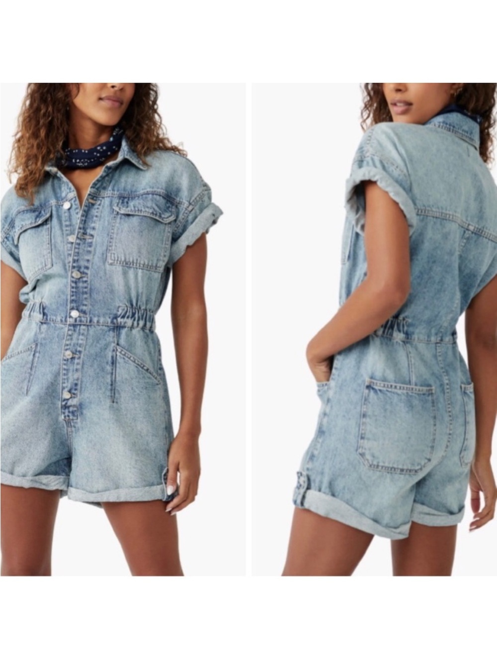 NEW* Free people Marci cuffed shorttall romper denim light wash